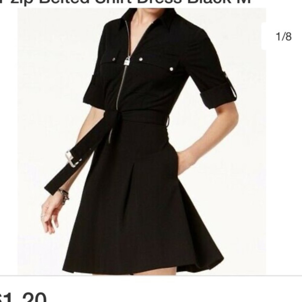 Black long sleeve zip up dress belted